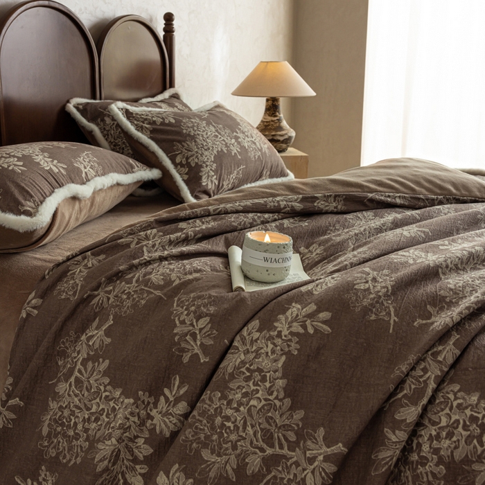 91家纺网 家纺一手货源 找家纺 （总）迷尚家居 2025新款复古色织棉麻牛奶绒棉加绒四件套