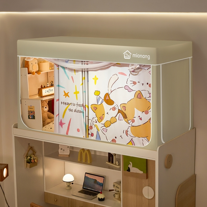 91家纺网 家纺一手货源 找家纺 卓尔居 2025新款学生遮光床帘卡通ZR学生蚊帐 米色-烟花小猫