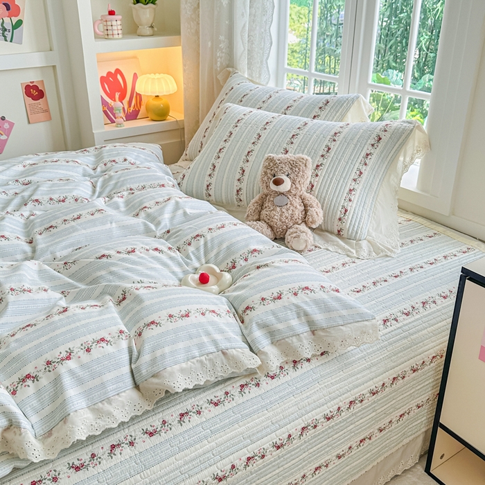 91家纺网 家纺一手货源 找家纺 岚吉家纺 2025新款全棉棉花床盖四件套 蓝美人