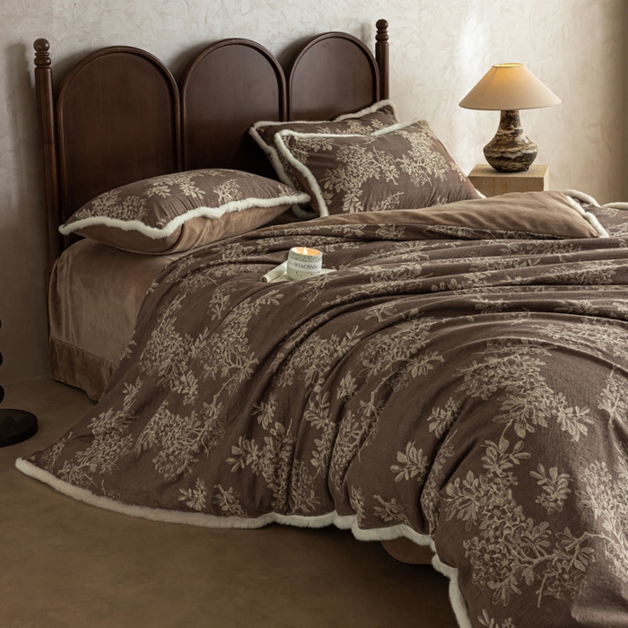 91家纺网 家纺一手货源 找家纺 迷尚家居 2025新款复古色织棉麻牛奶绒棉加绒四件套 锦瑟-绒