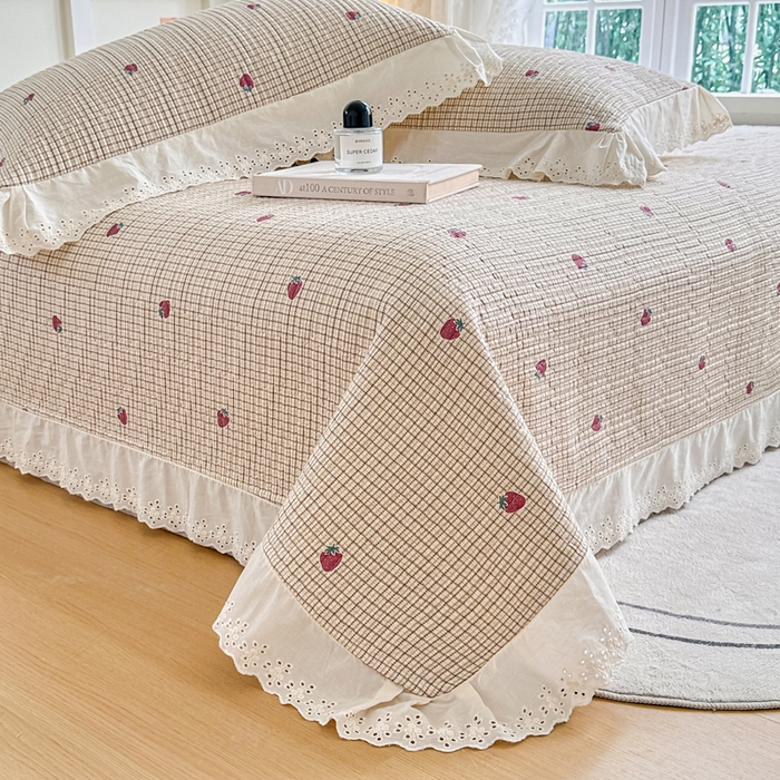 91家纺网 家纺一手货源 找家纺 岚吉家纺 2025新款全棉棉花床盖四件套 草莓格子