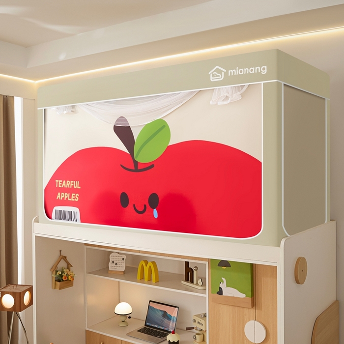 91家纺网 家纺一手货源 找家纺 卓尔居 2025新款学生遮光床帘卡通ZR学生蚊帐 米色-苹果