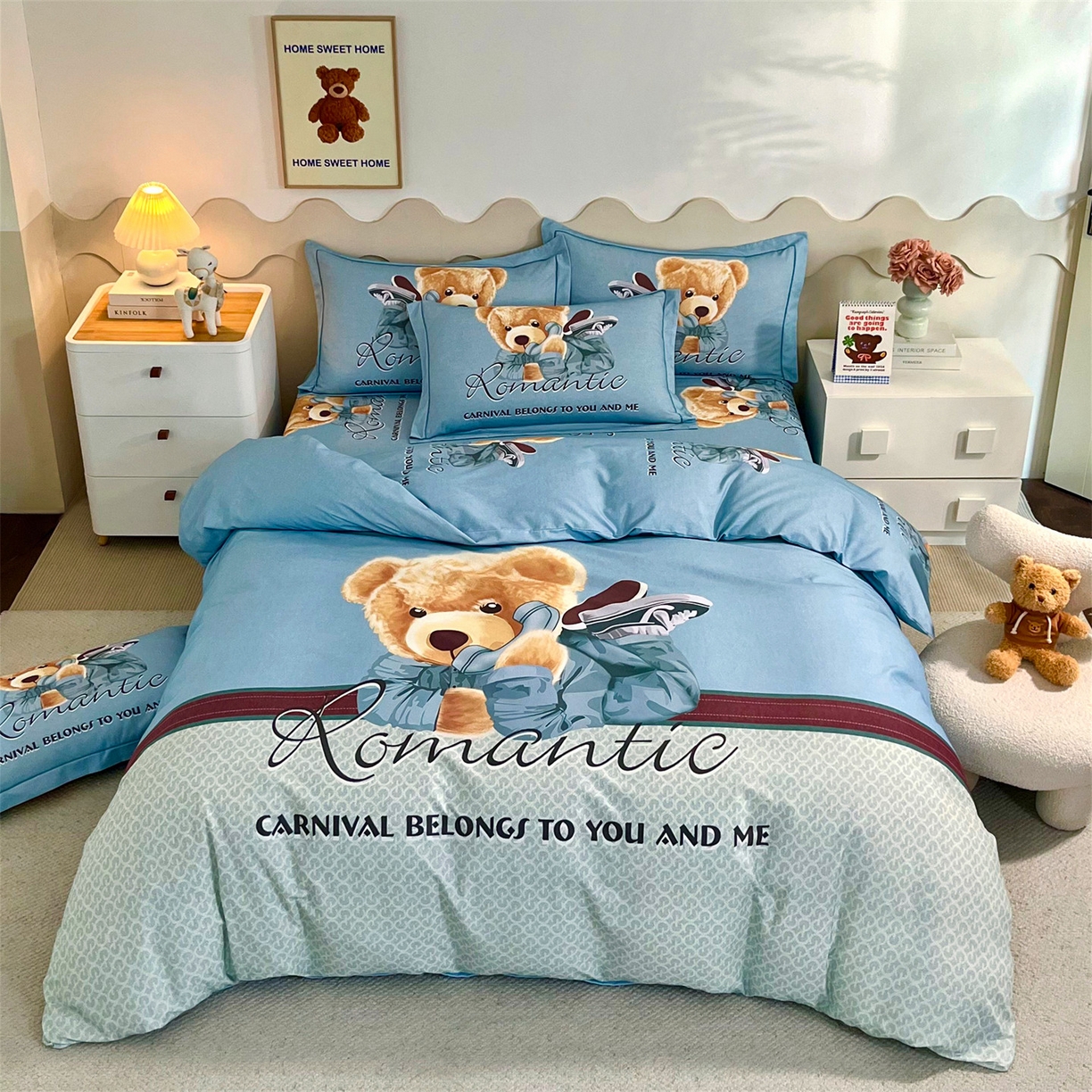 91家纺网 家纺一手货源 找家纺 曼秀琳 2025秋冬新款全棉磨毛印花四件套 你好朋友-兰