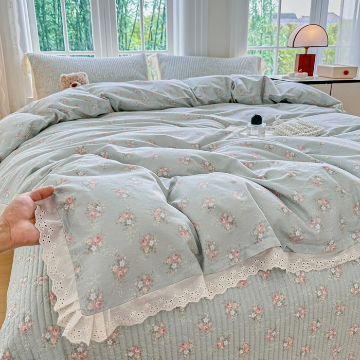 91家纺网 家纺一手货源 找家纺 岚吉家纺 2025新款全棉棉花床盖四件套 游花间