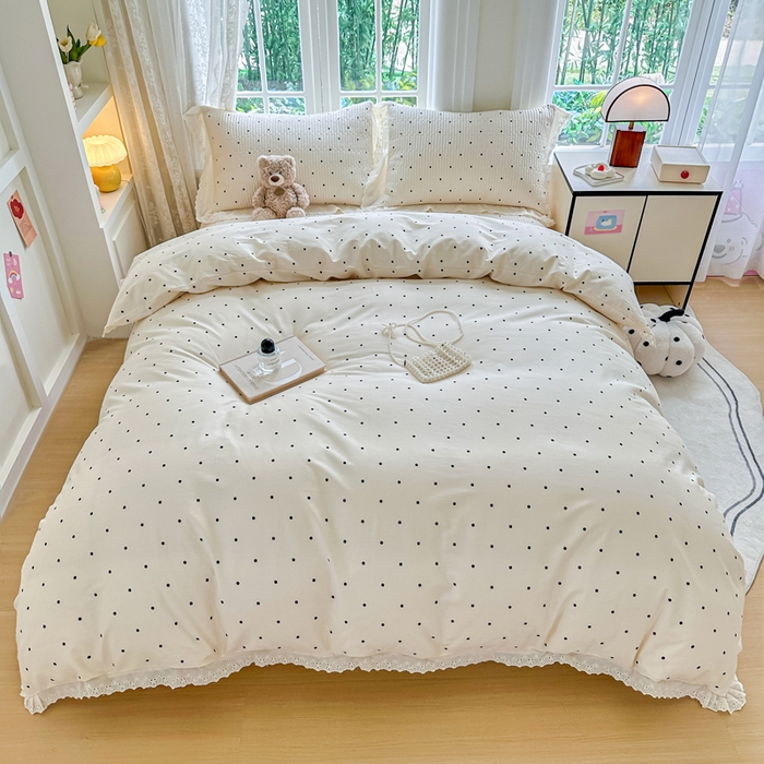 91家纺网 家纺一手货源 找家纺 岚吉家纺 2025新款全棉棉花床盖四件套 小黑点点（米）