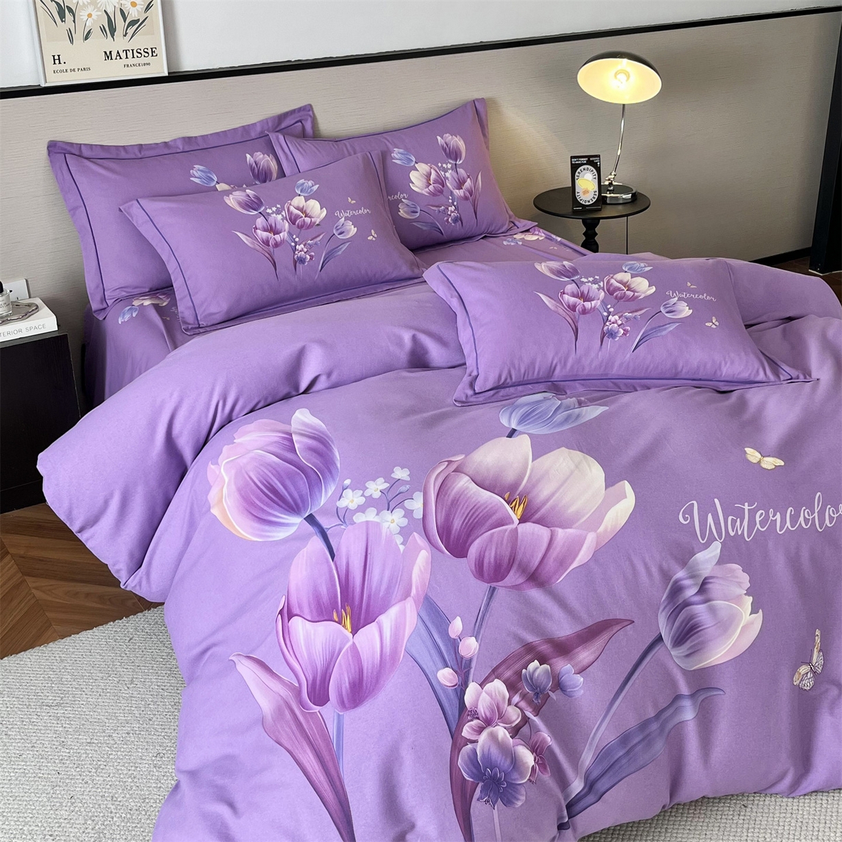 91家纺网 家纺一手货源 找家纺 曼秀琳 2025秋冬新款全棉磨毛印花四件套 滴翠溢香-浅紫