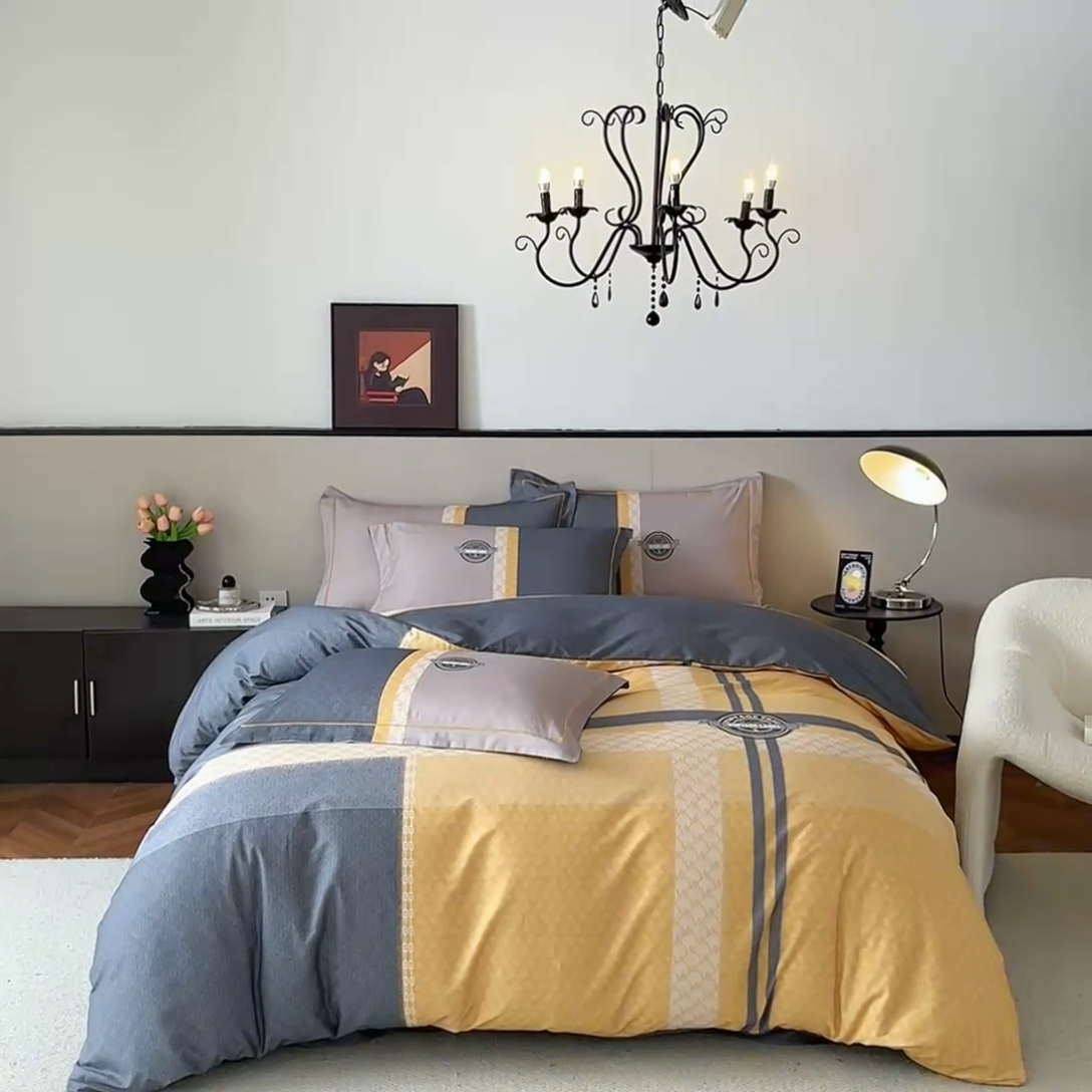 91家纺网 家纺一手货源 找家纺 曼秀琳 2025秋冬新款全棉磨毛印花四件套 爱旅生活-黄