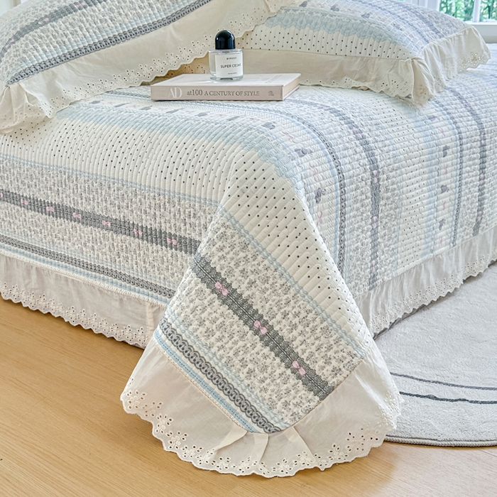 91家纺网 家纺一手货源 找家纺 （总）岚吉家纺 2025新款全棉绗缝棉花床盖花边款三件套四件套