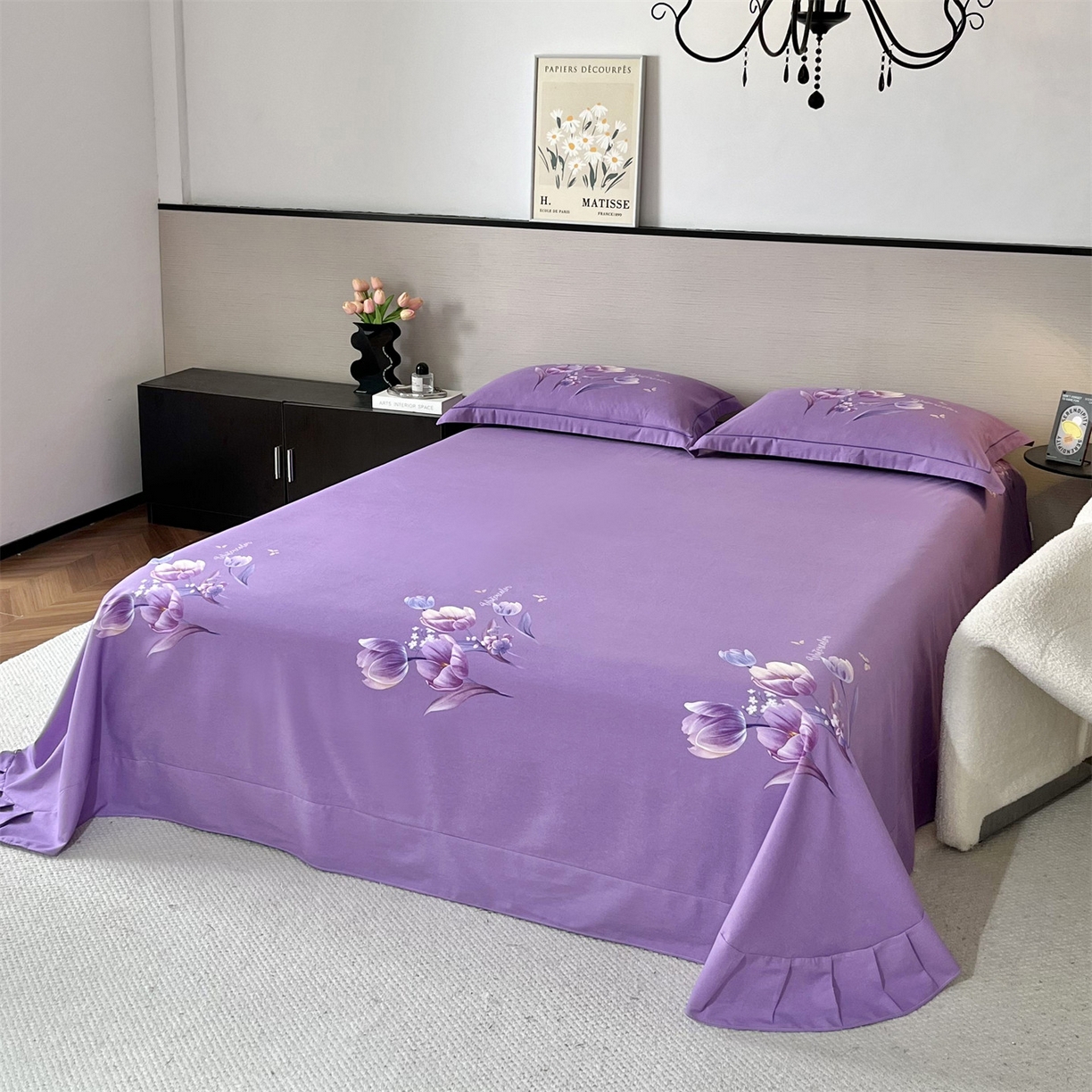 91家纺网 家纺一手货源 找家纺 曼秀琳 2025秋冬新款全棉磨毛印花四件套 滴翠溢香-浅紫