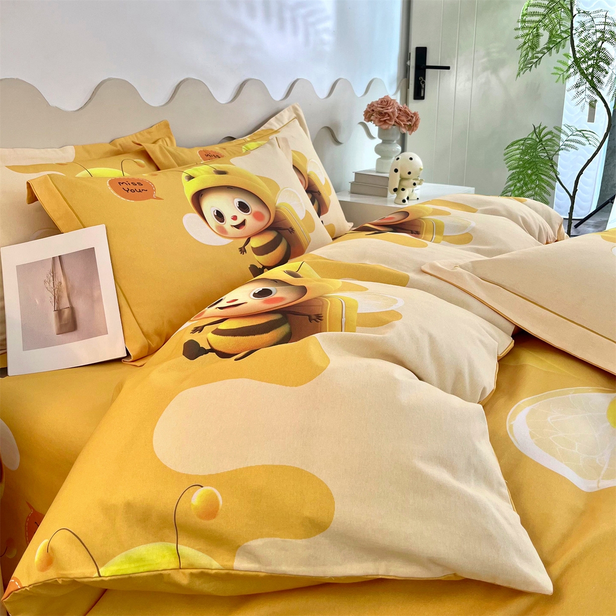 91家纺网 家纺一手货源 找家纺 曼秀琳 2025秋冬新款全棉磨毛印花四件套 萌萌哒-黄