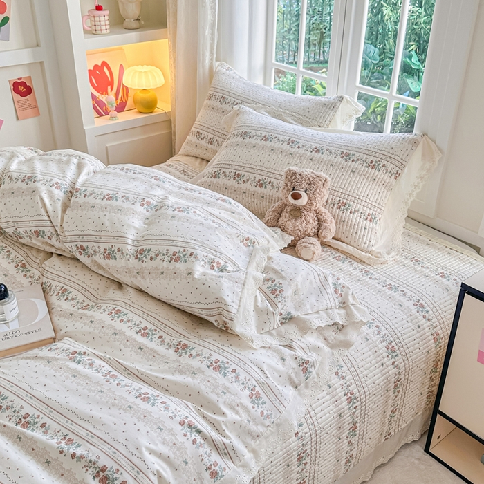 91家纺网 家纺一手货源 找家纺 岚吉家纺 2025新款全棉棉花床盖四件套 秋日玫瑰