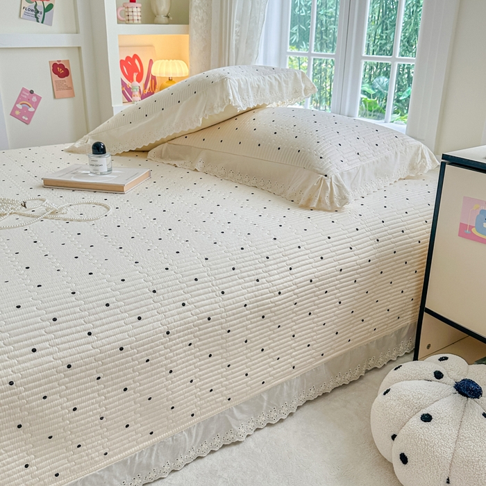 91家纺网 家纺一手货源 找家纺 岚吉家纺 2025新款全棉棉花床盖四件套 小黑点点（米）