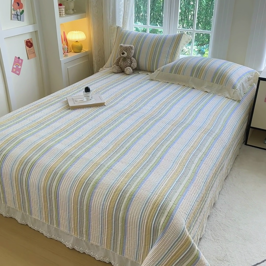 91家纺网 家纺一手货源 找家纺 岚吉家纺 2025新款全棉棉花床盖四件套 黄苏条