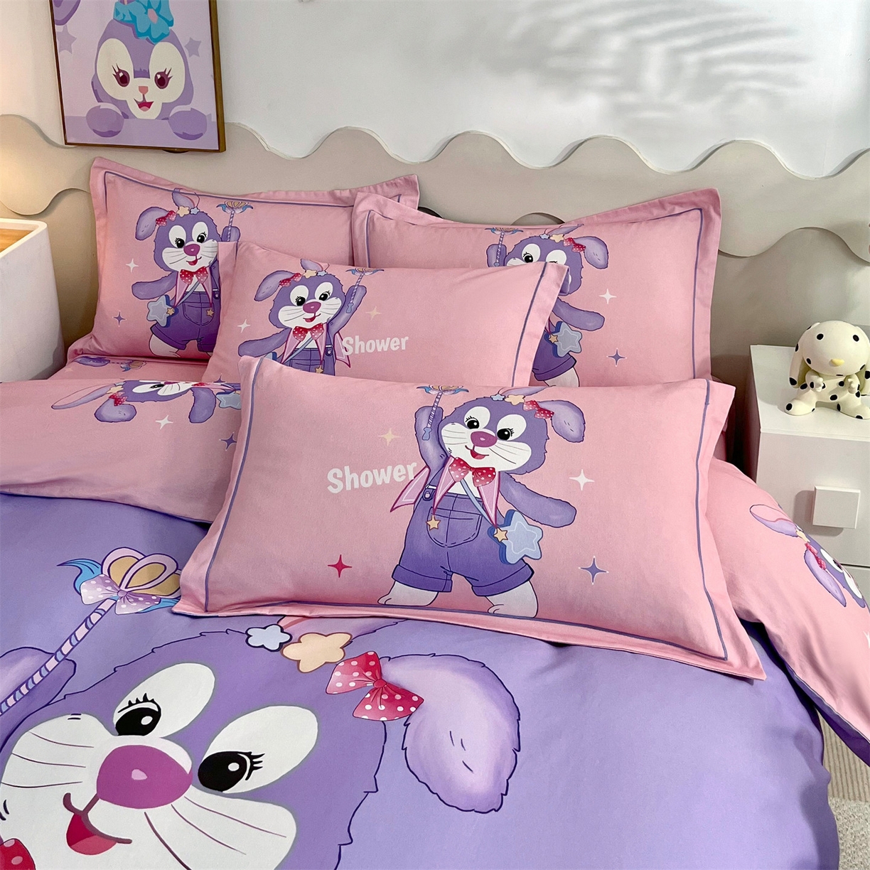 91家纺网 家纺一手货源 找家纺 曼秀琳 2025秋冬新款全棉磨毛印花四件套 闪耀之星-紫