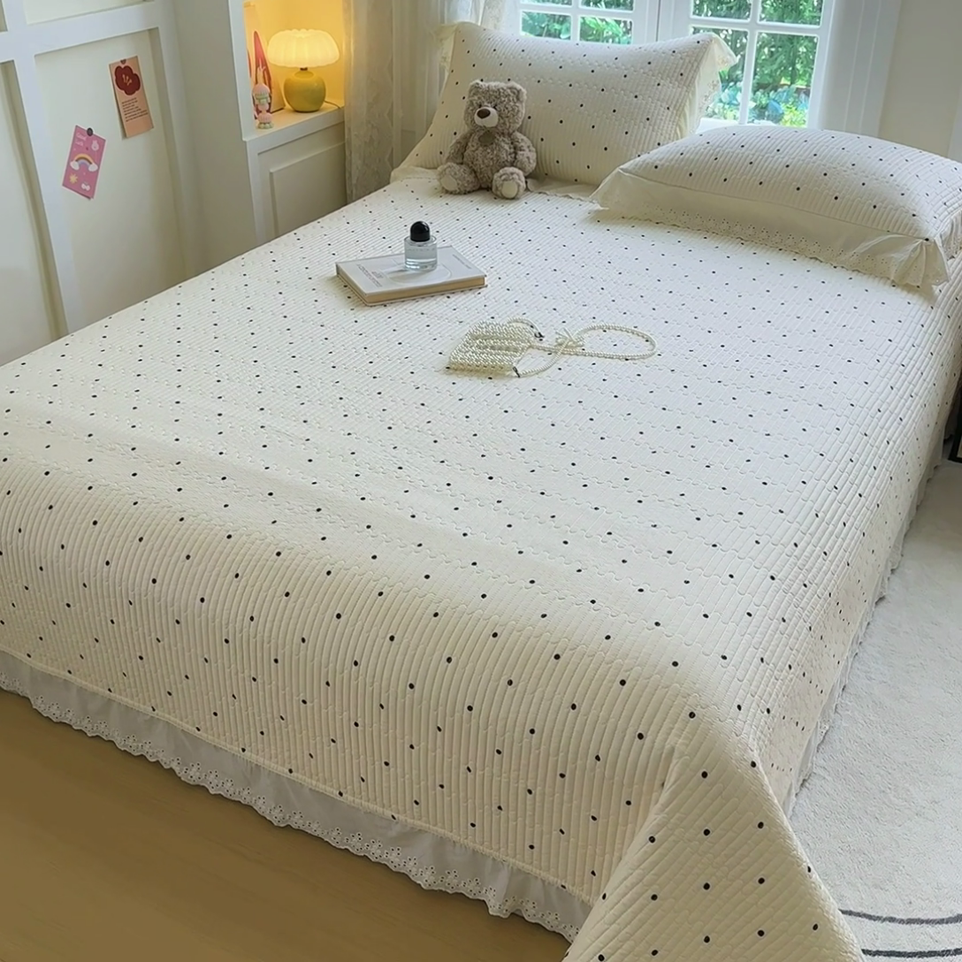 91家纺网 家纺一手货源 找家纺 岚吉家纺 2025新款全棉棉花床盖四件套 小黑点点（米）