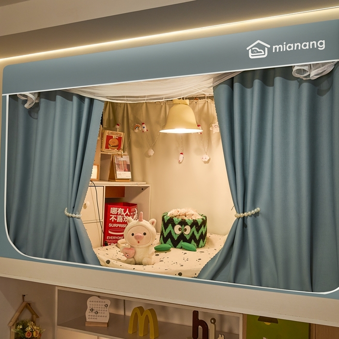 91家纺网 家纺一手货源 找家纺 卓尔居 2025新款学生遮光床帘蚊帐-遮光大师系列 蓝灰