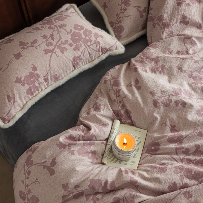 91家纺网 家纺一手货源 找家纺 迷尚家居 2025新款复古色织棉麻牛奶绒棉加绒四件套 俏颜-绒