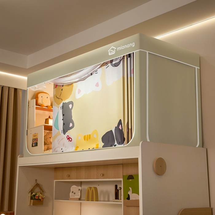 91家纺网 家纺一手货源 找家纺 卓尔居 2025新款学生遮光床帘卡通ZR学生蚊帐 米色-喵汪引力