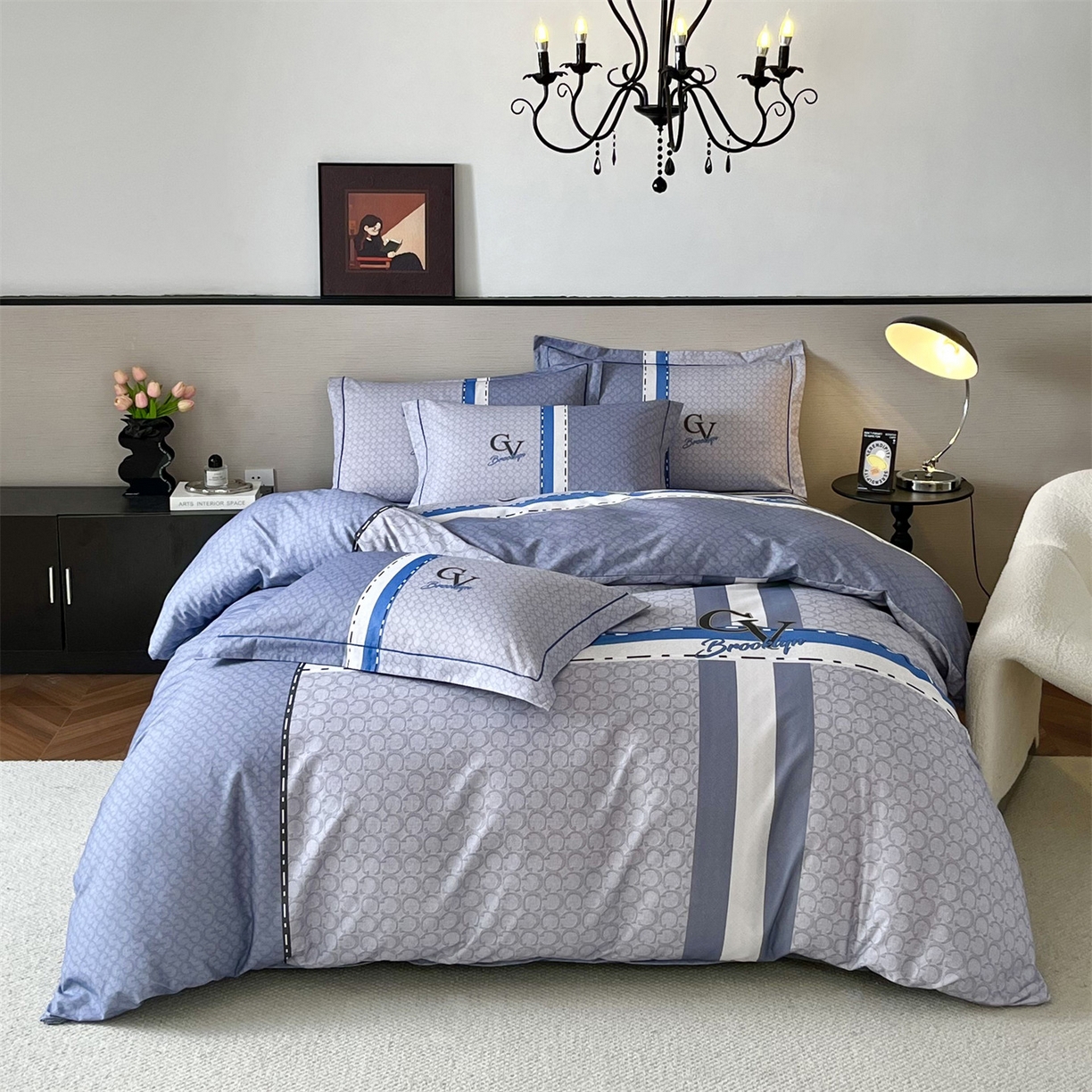 91家纺网 家纺一手货源 找家纺 曼秀琳 2025秋冬新款全棉磨毛印花四件套 思维-兰