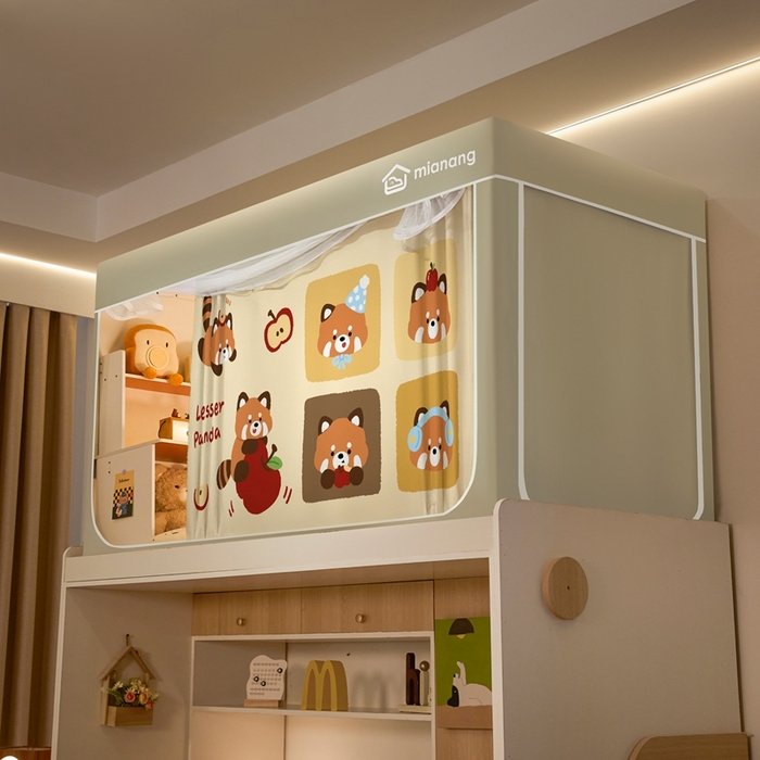 91家纺网 家纺一手货源 找家纺 卓尔居 2025新款学生遮光床帘卡通ZR学生蚊帐 米色-小浣熊