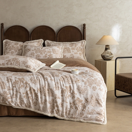 迷尚家居 2025新款复古色织棉麻牛奶绒棉加绒四件套 迪奥咖-绒