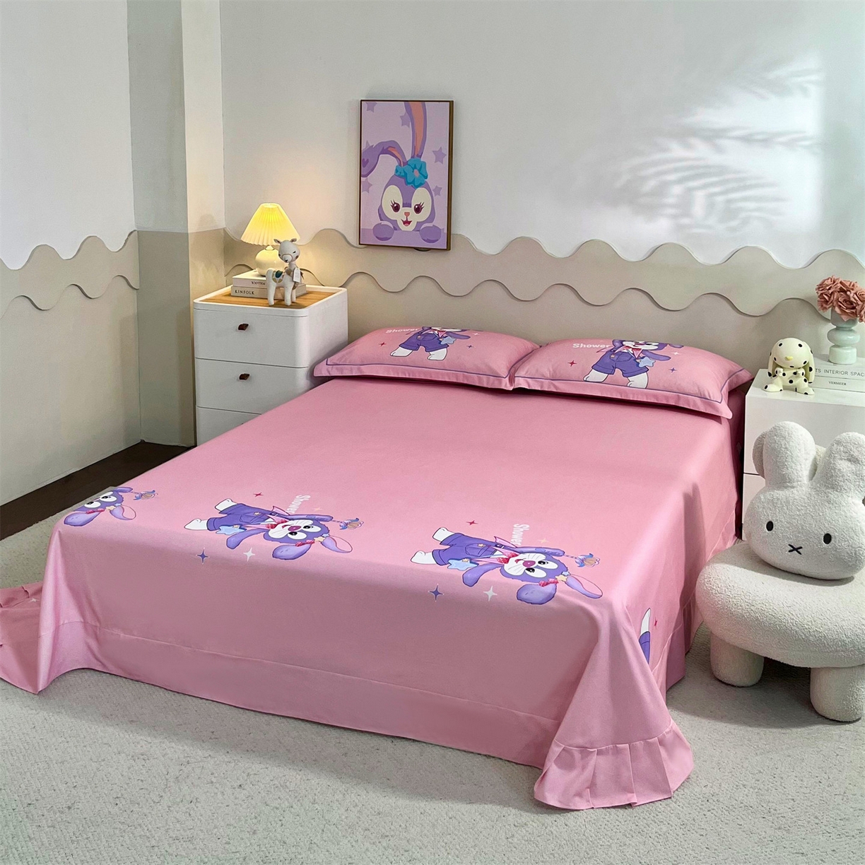 91家纺网 家纺一手货源 找家纺 曼秀琳 2025秋冬新款全棉磨毛印花四件套 闪耀之星-紫