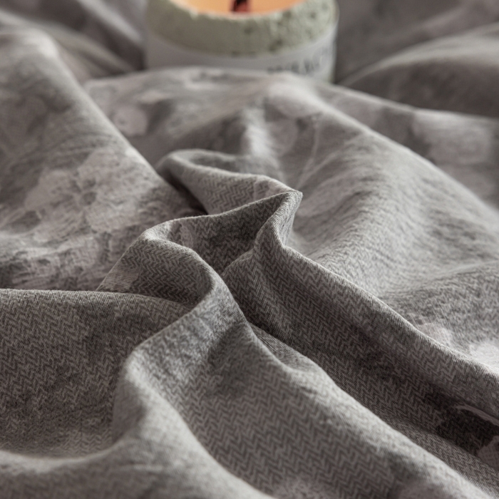 91家纺网 家纺一手货源 找家纺 迷尚家居 2025新款复古色织棉麻牛奶绒棉加绒四件套 可颂灰-绒