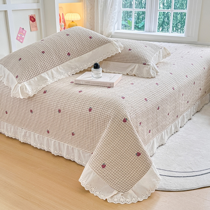 91家纺网 家纺一手货源 找家纺 岚吉家纺 2025新款全棉棉花床盖四件套 草莓格子