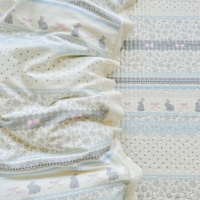 91家纺网 家纺一手货源 找家纺 岚吉家纺 2025新款全棉棉花床盖四件套 花边兔