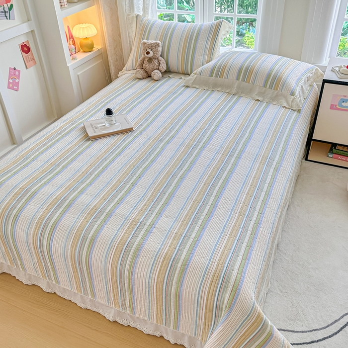 91家纺网 家纺一手货源 找家纺 岚吉家纺 2025新款全棉棉花床盖四件套 黄苏条