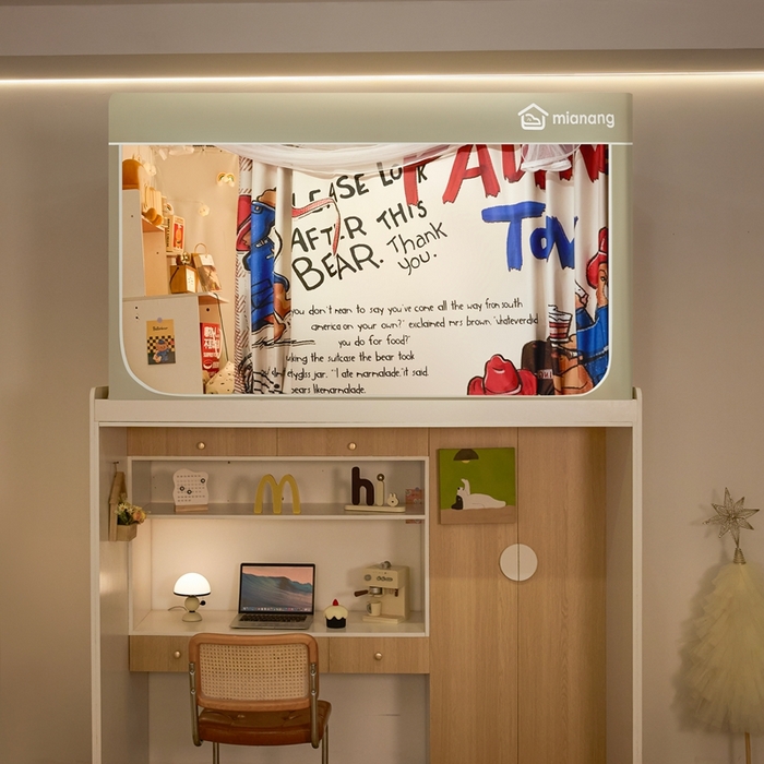 91家纺网 家纺一手货源 找家纺 卓尔居 2025新款学生遮光床帘卡通ZR学生蚊帐 米色-帕蒂熊TON