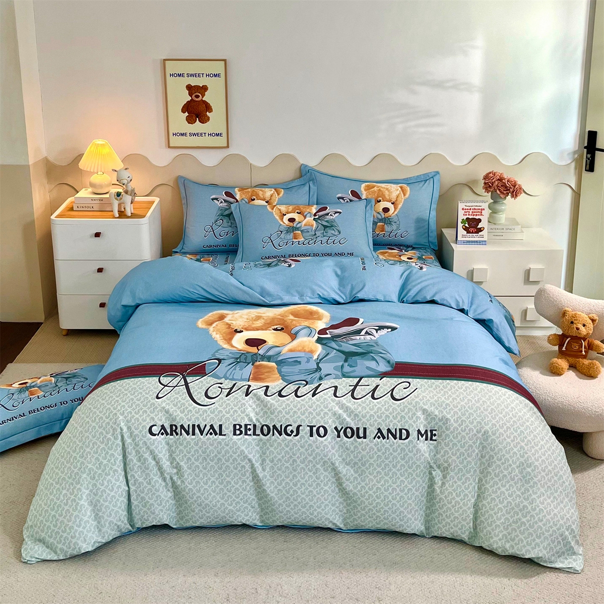 91家纺网 家纺一手货源 找家纺 曼秀琳 2025秋冬新款全棉磨毛印花四件套 你好朋友-兰