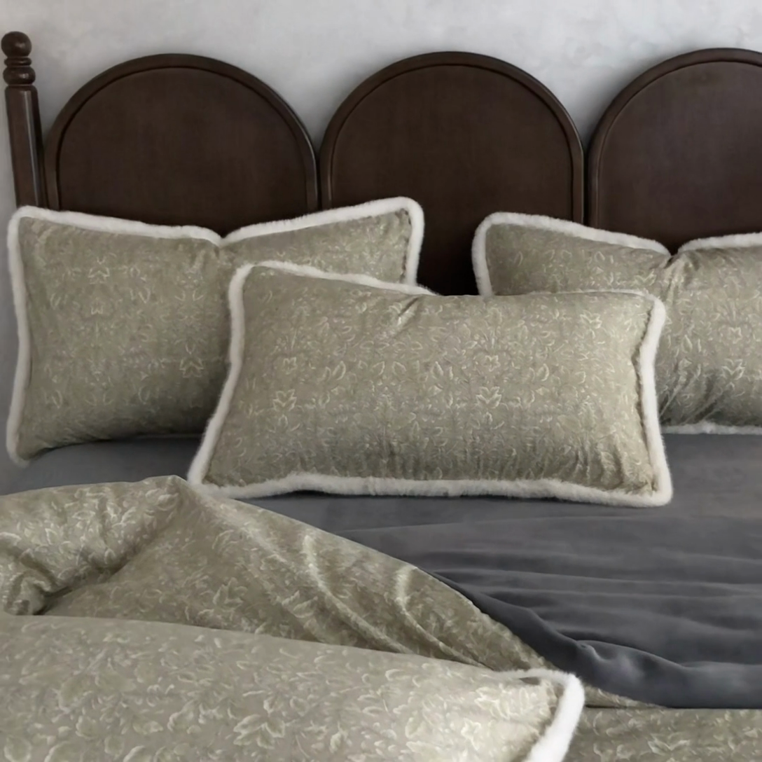 91家纺网 家纺一手货源 找家纺 迷尚家居 2025新款复古色织棉麻牛奶绒棉加绒四件套 古奈绿-绒