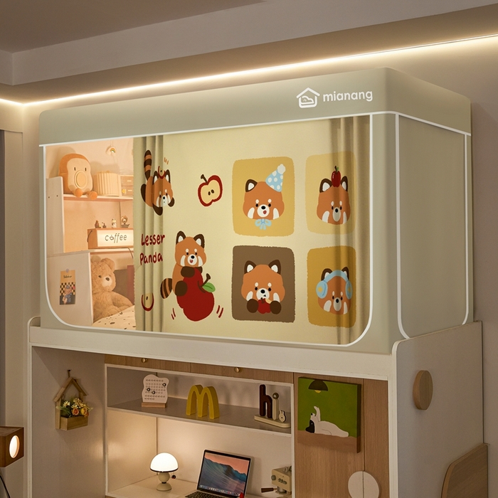 91家纺网 家纺一手货源 找家纺 卓尔居 2025新款学生遮光床帘卡通ZR学生蚊帐 米色-小浣熊