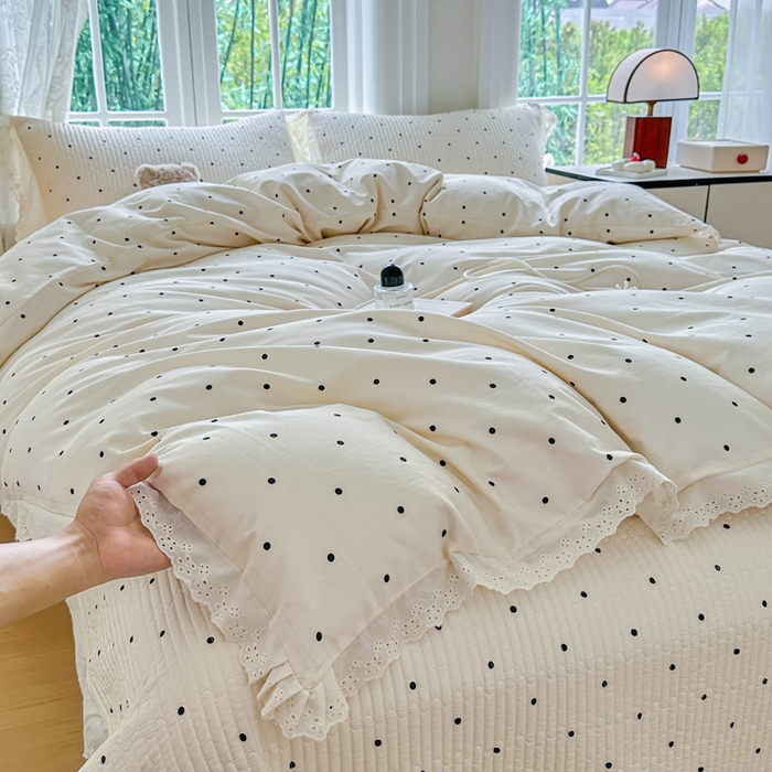 91家纺网 家纺一手货源 找家纺 岚吉家纺 2025新款全棉棉花床盖四件套 小黑点点（米）
