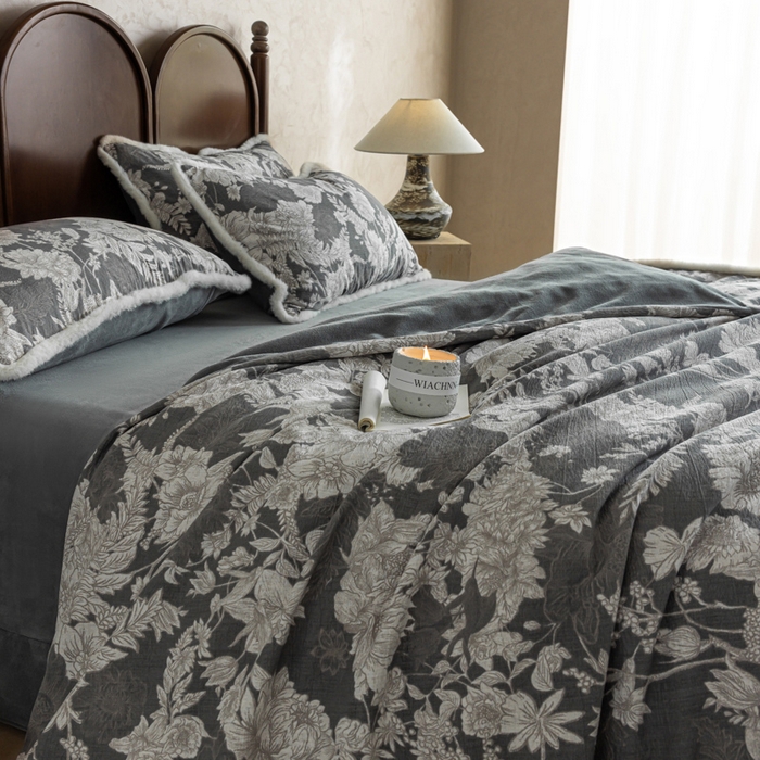 91家纺网 家纺一手货源 找家纺 迷尚家居 2025新款复古色织棉麻牛奶绒棉加绒四件套 玉环-绒