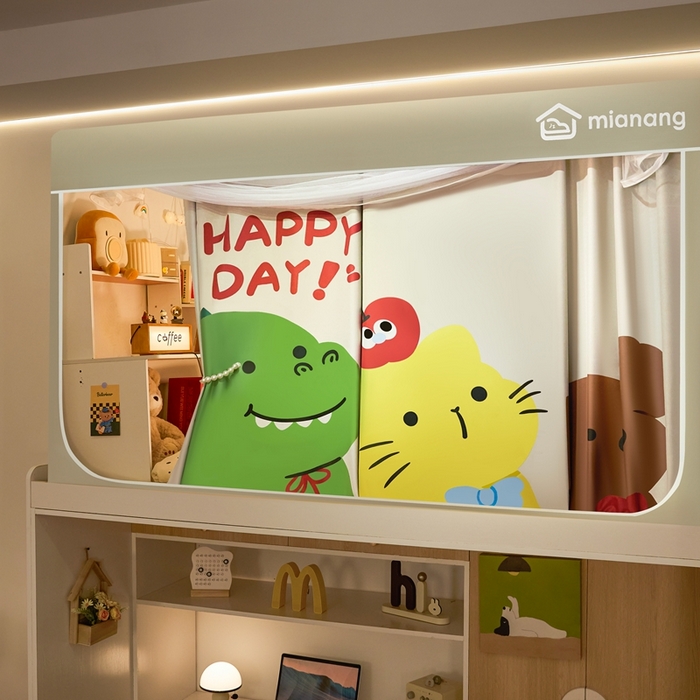 91家纺网 家纺一手货源 找家纺 卓尔居 2025新款学生遮光床帘卡通ZR学生蚊帐 米色-3只动物