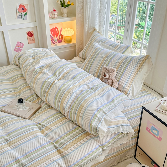 91家纺网 家纺一手货源 找家纺 岚吉家纺 2025新款全棉棉花床盖四件套 黄苏条