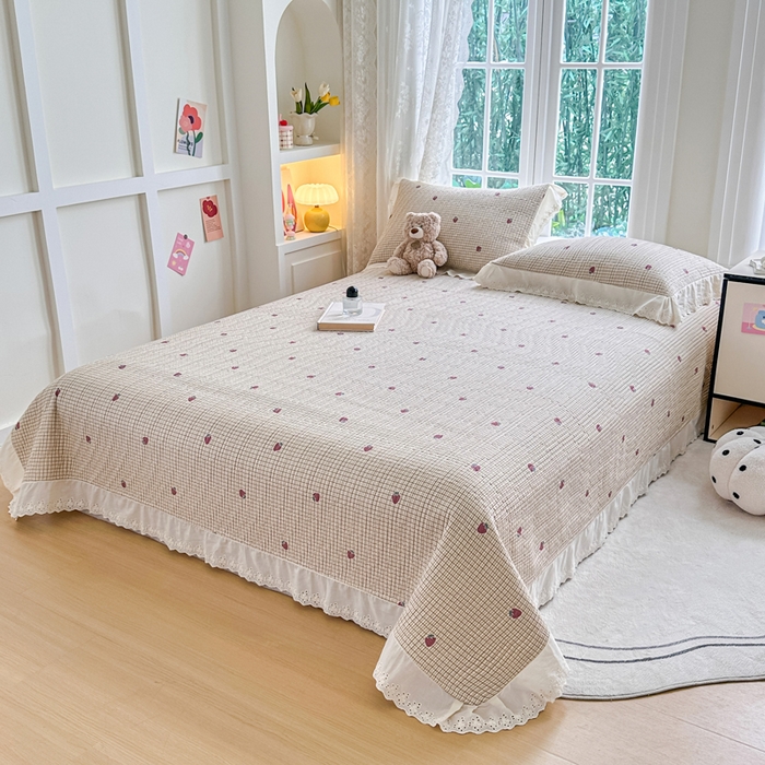 91家纺网 家纺一手货源 找家纺 岚吉家纺 2025新款全棉棉花床盖四件套 草莓格子