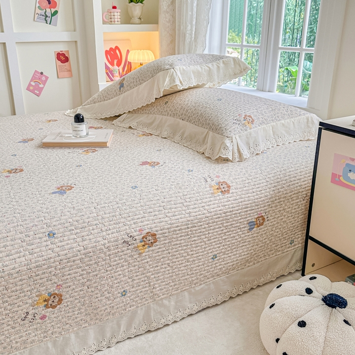 91家纺网 家纺一手货源 找家纺 岚吉家纺 2025新款全棉棉花床盖四件套 萌萌狮