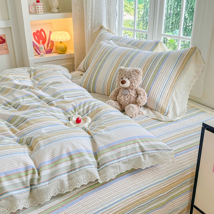 91家纺网 家纺一手货源 找家纺 岚吉家纺 2025新款全棉棉花床盖四件套 黄苏条