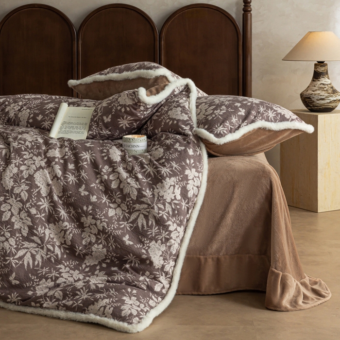 91家纺网 家纺一手货源 找家纺 迷尚家居 2025新款复古色织棉麻牛奶绒棉加绒四件套 枫林晚-绒