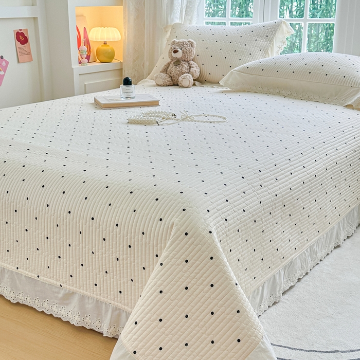 91家纺网 家纺一手货源 找家纺 岚吉家纺 2025新款全棉棉花床盖四件套 小黑点点（米）