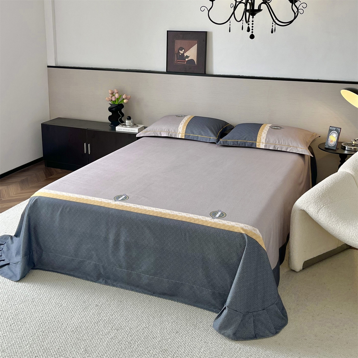 91家纺网 家纺一手货源 找家纺 曼秀琳 2025秋冬新款全棉磨毛印花四件套 爱旅生活-黄