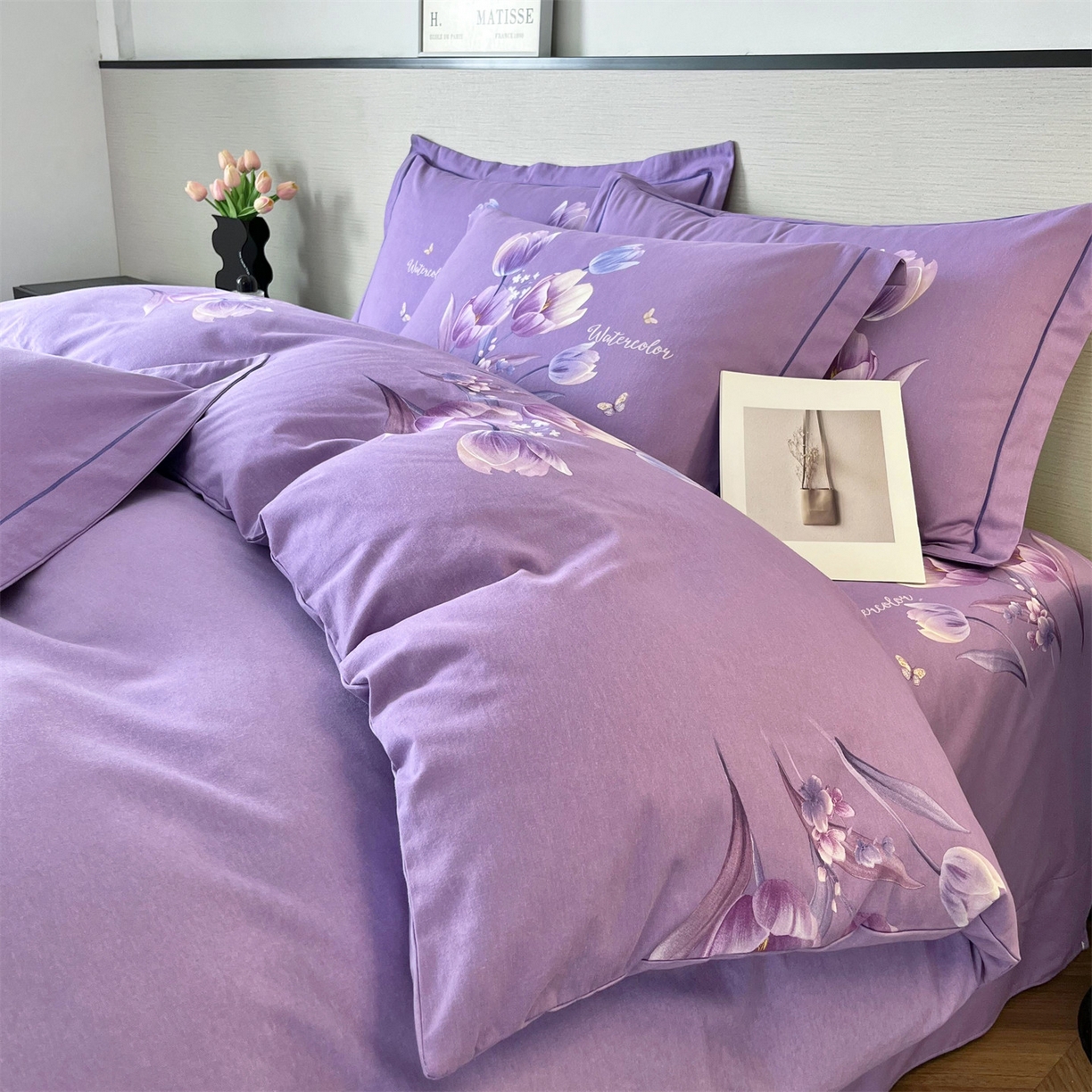 91家纺网 家纺一手货源 找家纺 曼秀琳 2025秋冬新款全棉磨毛印花四件套 滴翠溢香-浅紫