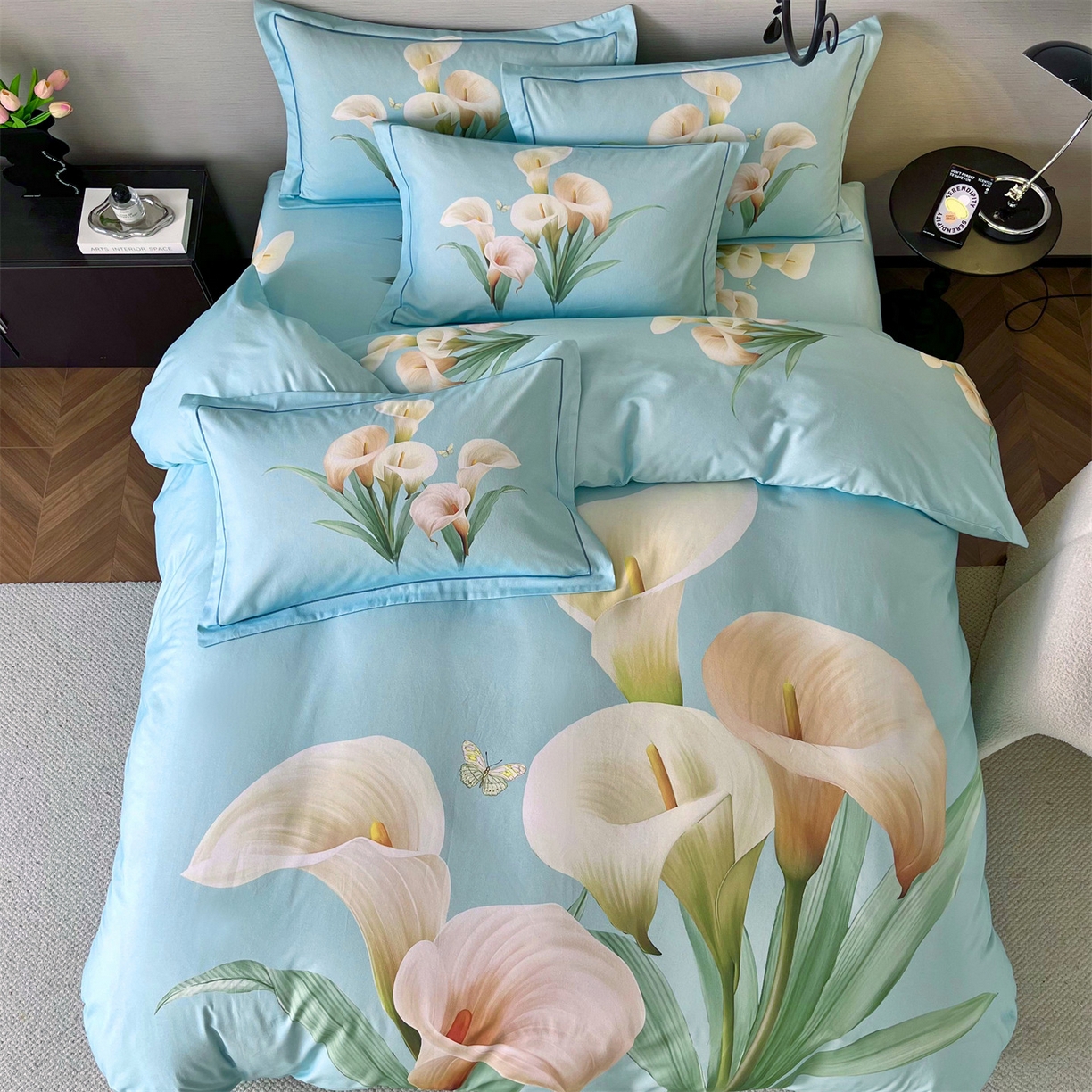 91家纺网 家纺一手货源 找家纺 曼秀琳 2025秋冬新款全棉磨毛印花四件套 清新俊逸-兰