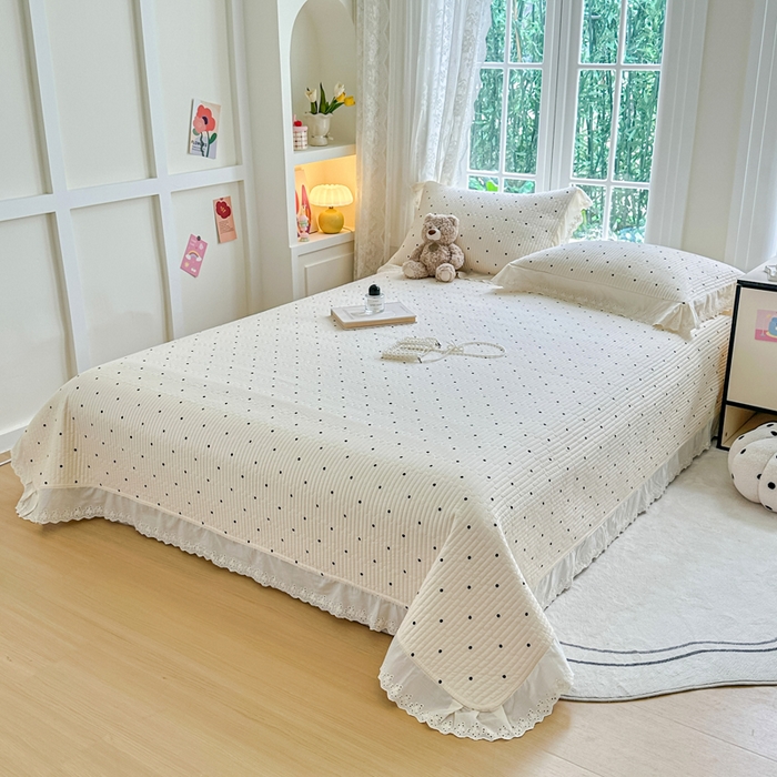 91家纺网 家纺一手货源 找家纺 岚吉家纺 2025新款全棉棉花床盖四件套 小黑点点（米）