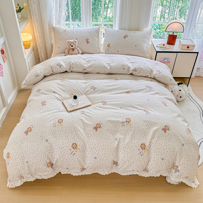 91家纺网 家纺一手货源 找家纺 岚吉家纺 2025新款全棉棉花床盖四件套 萌萌狮