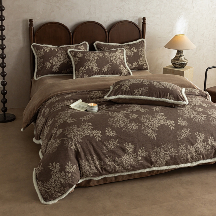 91家纺网 家纺一手货源 找家纺 迷尚家居 2025新款复古色织棉麻牛奶绒棉加绒四件套 锦瑟-绒