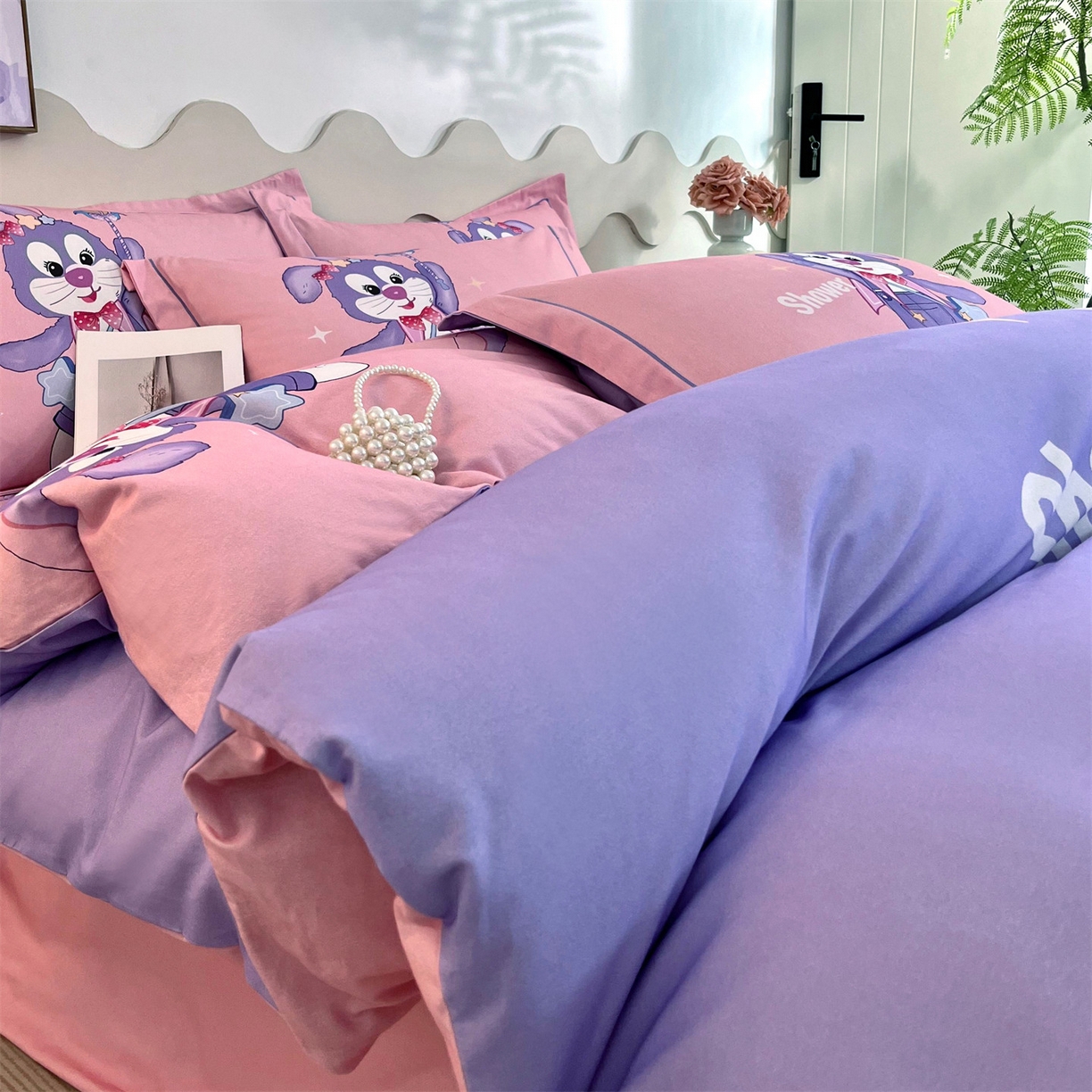 91家纺网 家纺一手货源 找家纺 曼秀琳 2025秋冬新款全棉磨毛印花四件套 闪耀之星-紫